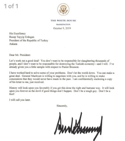 टर्कीका राष्ट्रपतिलाई ट्रम्पको पत्र- 'मूर्ख नबन'